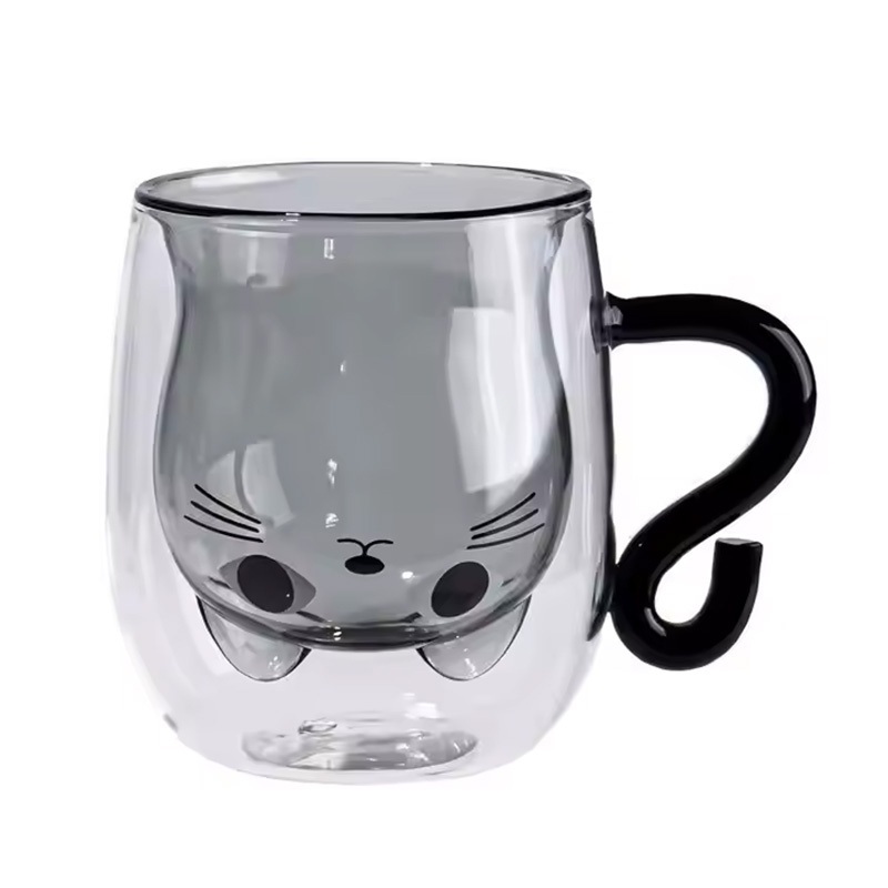 Custom Gift Animal Cat Double Wall Glass Coffee Cup Water Tea Mug with Handle – Glass Cup and Coffee Mug price