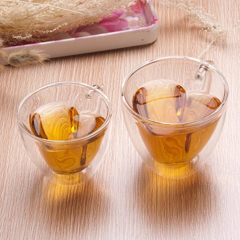Heart Shaped Tea Cup 250ml Double Wall Borosilicate Glass Coffee Mug – Double Wall Glass Mug and Tea Glass Cup price