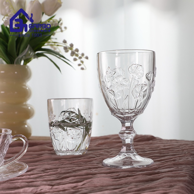 New Design Butterfly Love Flower Glassware Brazil Popular 350ml Engraved Wine Glass Cup with Stem – Glassware and Wine Glass Cup price