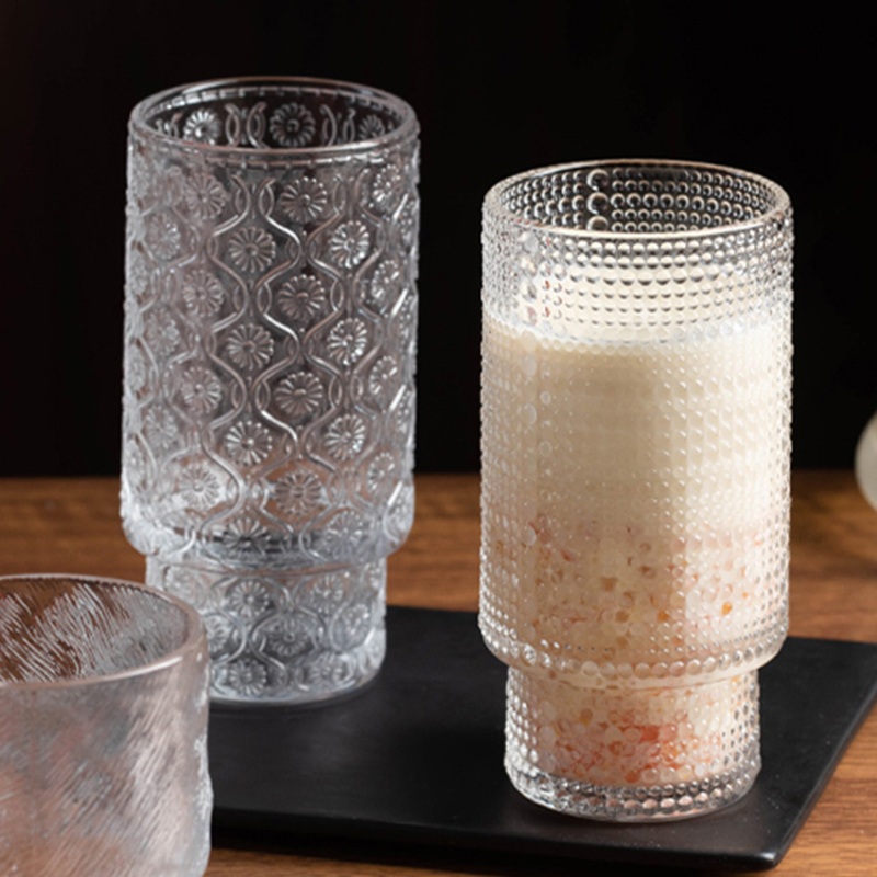 Transparent Embossed Glass Cups Nordic Retro Glass Drinking Water Cup – Crystal Glass Cup and Glassware price
