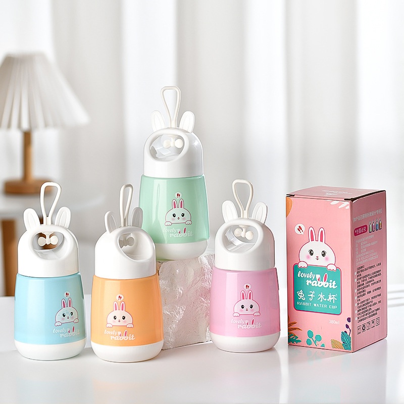 380ml Glass Drinking Cup with Lid Cute Cartoon Water Bottle with Handle Unique Rabbit Water Bottle for Girls Kids Teens – Glass Water Bottles and Glass Water Cups 12 Oz price
