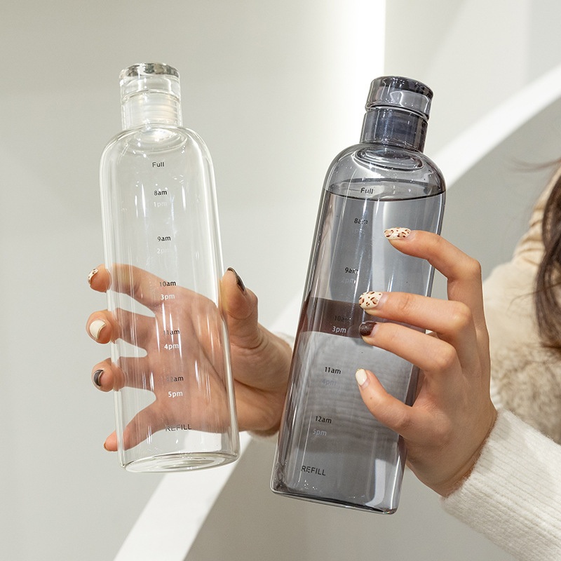 BPA Free Glass Water Juice Bottle Sports Gym Bottle with Time Marker Reminder – Glass Water Bottle and Glass Water Cup price