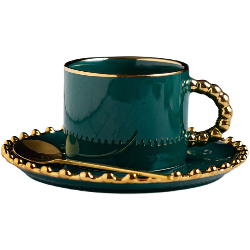 British Beaded Coffee Cup Saucer Light Luxury Ins Gold Afternoon Tea Cup Set – Ritish Beaded Coffee Cup and Saucer Light Luxury Afternoon Tea price