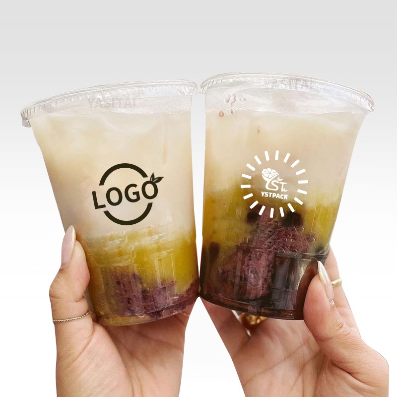 Custom Logo Printed Clear Disposable Plastic Yoghurt Container Juice Boba Milk Bubble Tea Cup with Lids – Cup with Lids and Bubble Tea Cup with Lids price
