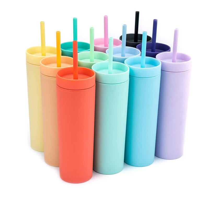 Marchcustom Logo Double-Layer Plastic Cup Frosted Rubber Paint Water Cup 16oz Straight Straw Cup – Straw Water Bottle and Custom Logo Cup price