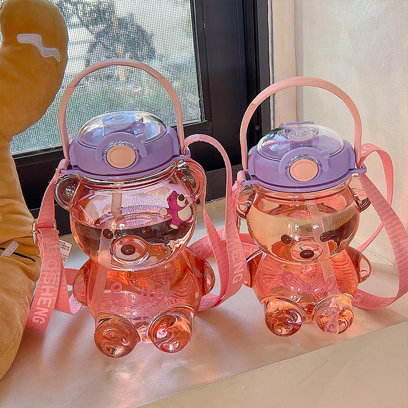 Newest High Quality Cute Bears Water Bottle Summer Students with Straw – Water Bottle and Sports price
