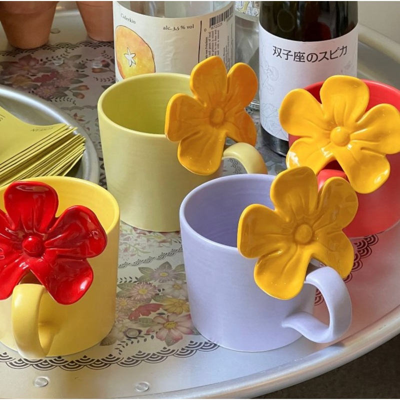 Nordic Ins Ceramic Mug Flower Cup Korean Ceramic Handmade Office Couple Coffee Ceramic Water Cup – Ceramic Mug and Mugs Ceramic price