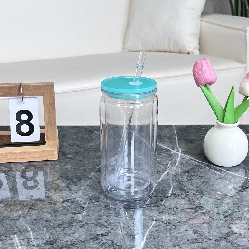 16oz Predrilled Double Walled Tumbler Unbreakable Plastic Can Acrylic Snow Globe Cup with Color PP Lids Straw and Plug Stopper for DIY – Cup for DIY and Cup with Plug Stopper price
