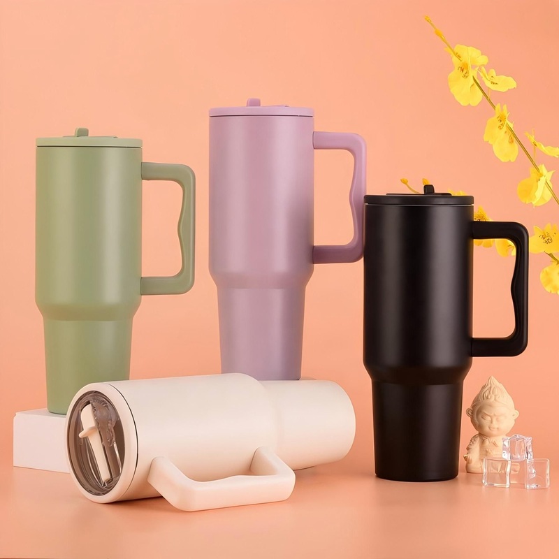 40oz Reusable Double Wall Vacuum Insulated Stainless Steel Coffee Tumbler Travel Mug with Handle and Straw Lid – Water Bottle and Thermos price