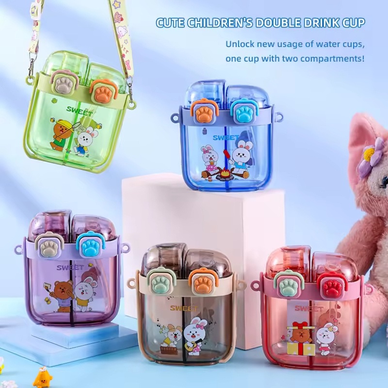500ml Plastic Childrens Dual Drink Separate Storage Water Bottle Summer Student Double Warehouse Water Cup – Student Water Bottle and Summer Water Bottle price
