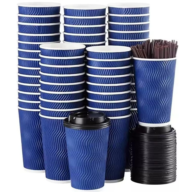 Anqing Paper Cup Manufacturer Custom Logo Ripple Wall Cup Printed Disposable Paper Coffee Cups with Lids – Disposable Paper Cup and Coffee Cup price