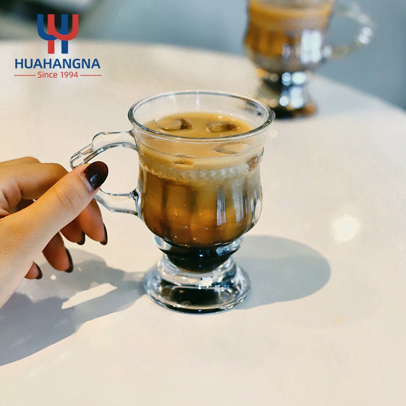 China Retro Embossed Small Glass Cup Amber Transparent Goblet Cups Mini Handheld Coffee Glass Goblet – Coffee Cup and Glass Coffee Cup price