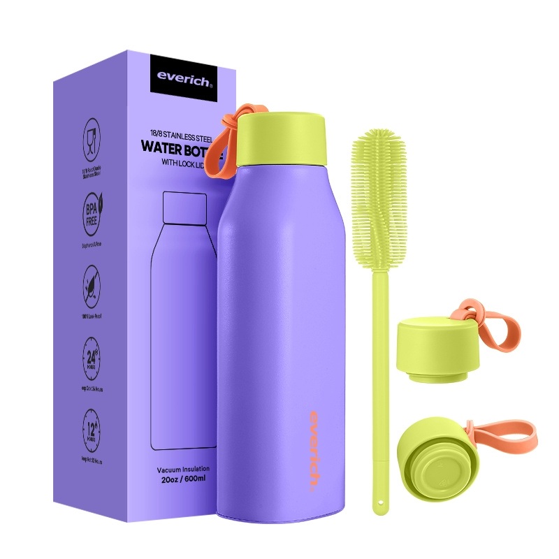 Everich Ultra-Durable Steel Travel Water Bottle Square Bottle Design with Silicone Handle 20oz – Water Bottle and Steel Water Bottles price