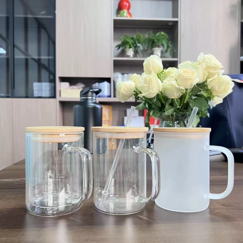 Sublimation Blank 16oz Clear Frost Glass Beer Can Snow Globe Glass Mug with Handle and Bamboo Lid – Sublimation Blank 16oz Mug and 16oz Clear Glass Mug price