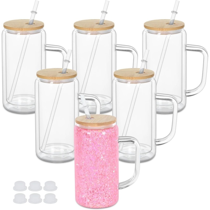 Wholesale Hot Sale 12oz 16oz 20oz Double Wall Glass Cup High Borosilicate Glass Snow Globe Tumbler Glass Can with Handle – Snow Globe Tumbler and Double Wall Glass price