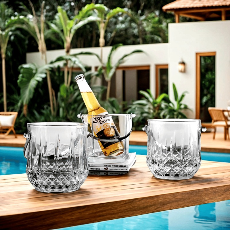 Clear 1L Diamond-Designed Clear High-End Glass Ice Bucket with Clip and Hanlde – Glass Ice Bucket and Beer Ice Bucket price