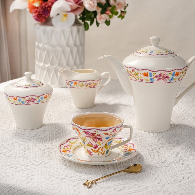 New Floral Design Porcelain Flower Teapot Coffee Cup & Saucer Ceramic Tea Set – Tea Set and Ceramic Tea Set price