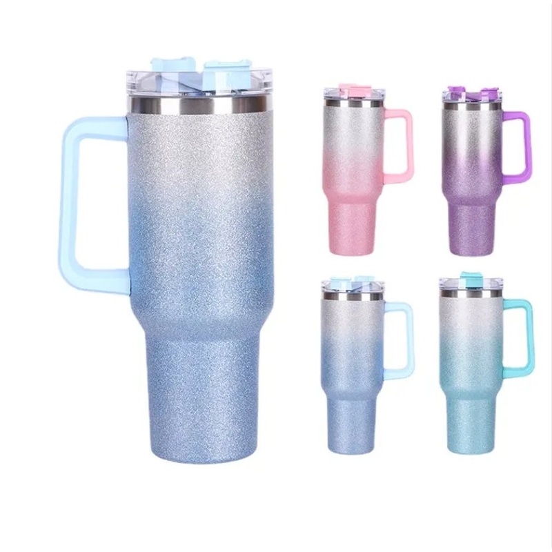 Wholesale Stainless Steel Double Wall Vacuum Insulated 40oz Gradient Tumbler with Handle – Gradient Bling Tumbler and Glitter Travel Tumbler price