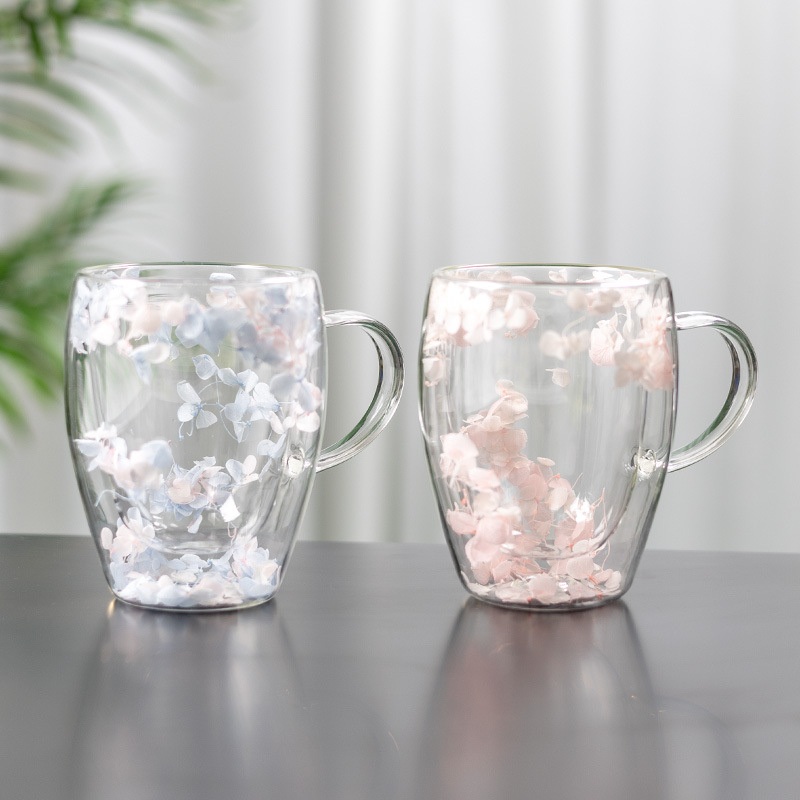 250ml/350ml Customized Heat-Resistant Double-Wall Glass Cup Dry Flower Glass Cup with Handle Wholesale – Glass Cup and Double Layer Glass Cup price