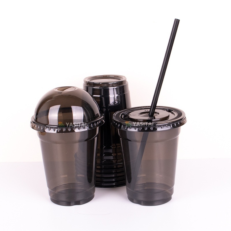 Ecofriendly Black Color Plastic Cups Boba Juice Milk Tea Cup Logo Priniting Disposable Cups – Plastic Cups for Juice and Plastic Cups for Beer price