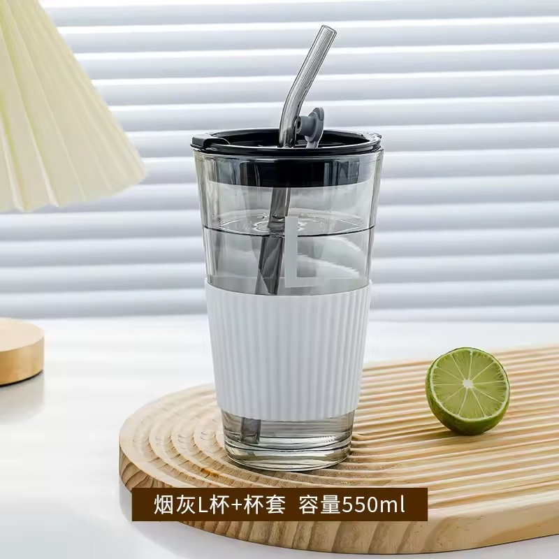 Hot Domestic Drinking Coffee Cup Glass Straw Cup Portable Juice Milk Tea Glasses Cup Tumblers Water Bottle Mugs with Plastic Lid – Coffee Cup and Glass Straw Cup price