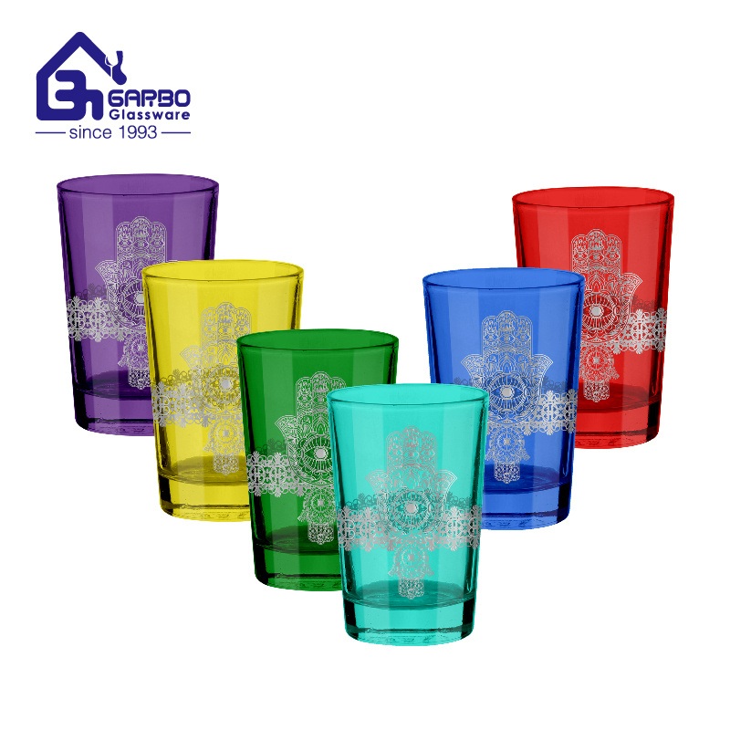 Hot-Sale Arabic Style Glass Cup with Spray Color and Customized Decals 6 PCS Cups Set – Glass Cup and Drinking Glass Cup price