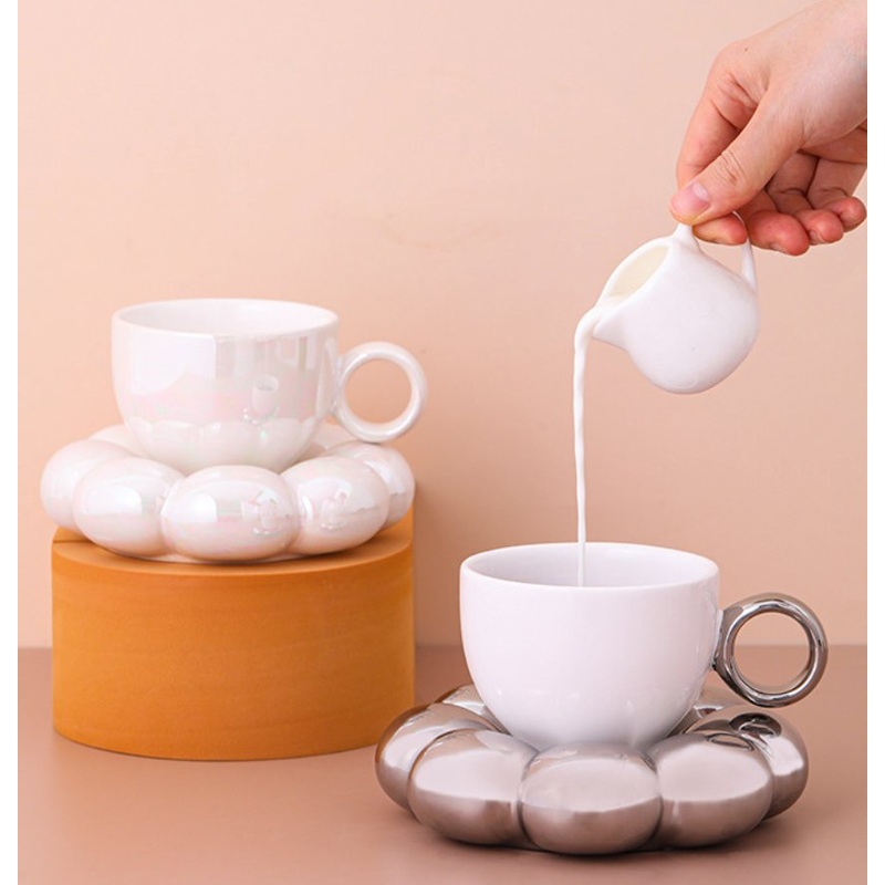 Nordic Ins Red Macaron Series Coffee Cup Sun Flower Coffee Ceramic Cup Saucer Coffee Mug – Ceramic Mug and Mugs Ceramic price