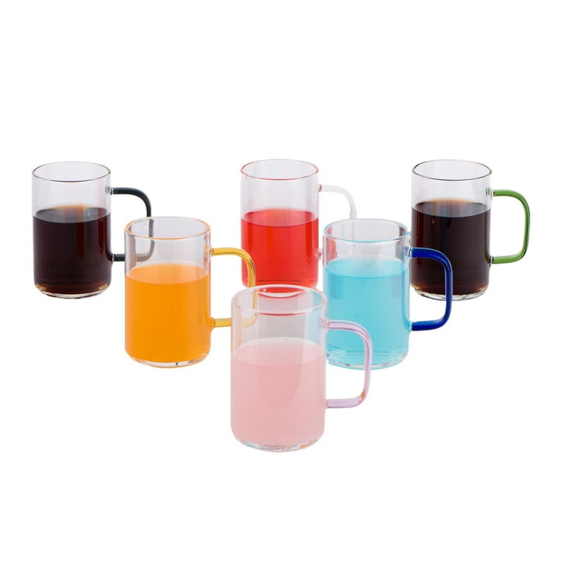 300ml Round Borosilicate Glass Cup with Colored Handle for Drinking – Glass Cup and Borosiicate Glass Cup price