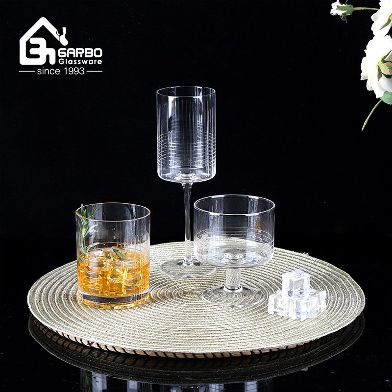 485ml Wine Drinking Handmade Stemware for Drinks Party Home Hotel Use Fancy Design Red Wine Goblet with Vertical Lines – Wine Drinking Glass and Glass Goblets price