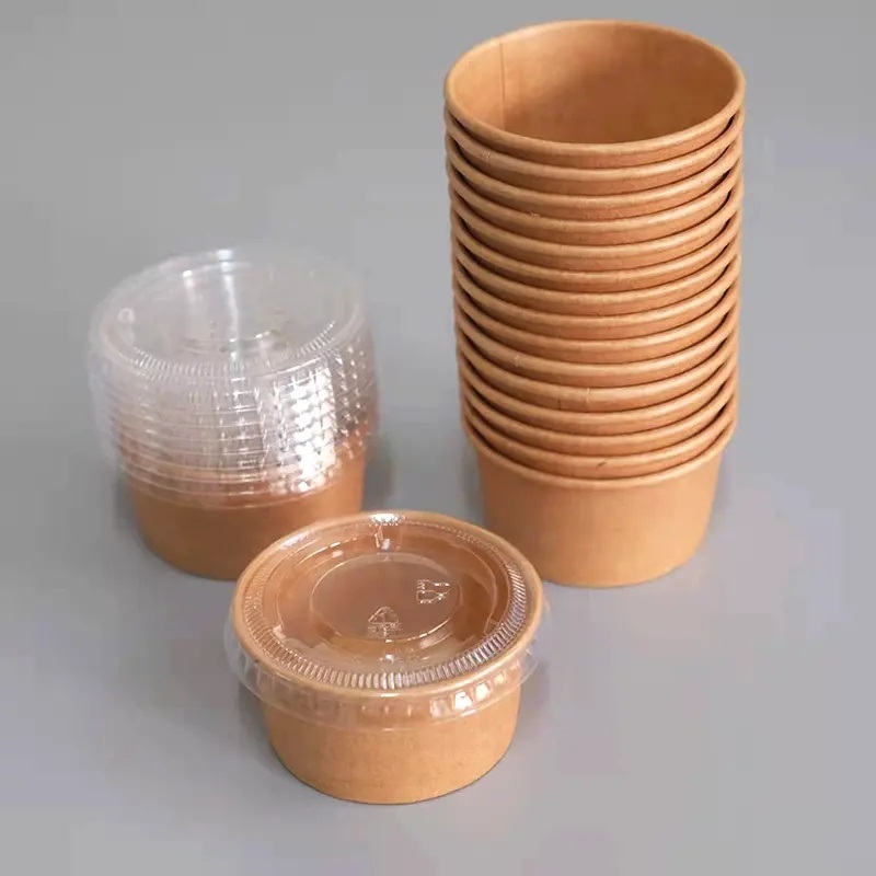 Biodegrabable Sauce Portion Kraft 2oz 50ml Disposal Paper Cup with Flat Lids – Sauce Cups and PP Cups price