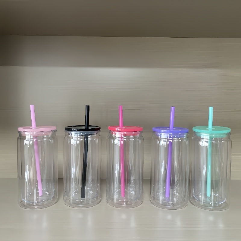 Drilled 16oz Acrylic Plastic Snow Globe Can Cup with Colored Lid for Vinyl and UV Dtf Wraps – Transparent Acrylic Cup and Plastic Snow Globe Cup price