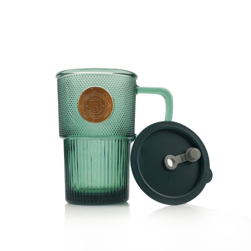 Fashion Embossed Glass Cold Cup Perfect for Enjoying Iced or Blended Coffee Beverages Tasting Room Glass Mug with Handle – 400ml Glass Cup and Glass Cup Mug price