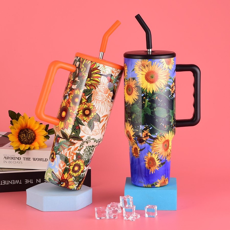 New Fashion 40 Oz Stainless Steel Vacuum Insulated Flower Tumblers Modern Personalized 40oz Tumbler with Handle and Straw – Personalized 40oz Tumbler and Modern Tumbler price