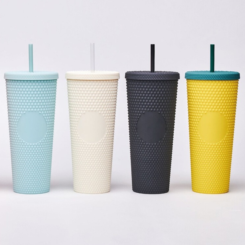 New Hot Small MOQ DIY Available 24oz Venti Double Wall Coffee Matte Plastic Bulk Studded Tumbler Grid Pineapple Cup – Studded Tumbler and Plastic Tumbler price