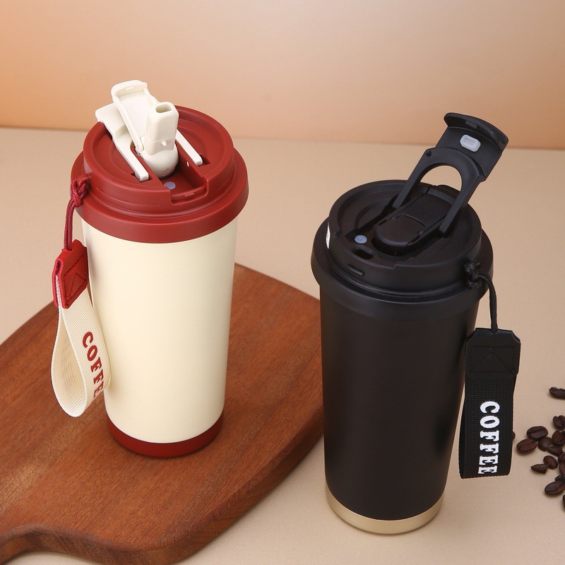 New Product Customized 316 Ceramic Inner Stainless Steel Double Wall Water Bottle Tumbler Coffee Cup with Strap and Straw 530ml – Vacuum Cup and Coffee Cup price