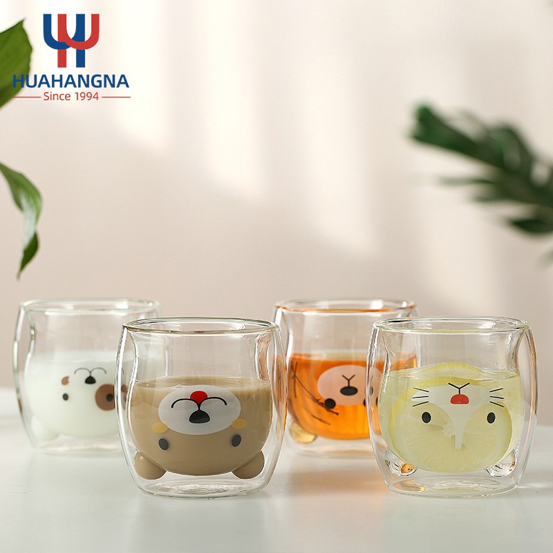 Wholesale Christmas Gift Lovely Animal Beverage Glass Cup 375ml Double Wall Glass Coffee Cup for Juice Milk – Glassware and Glass Cups price