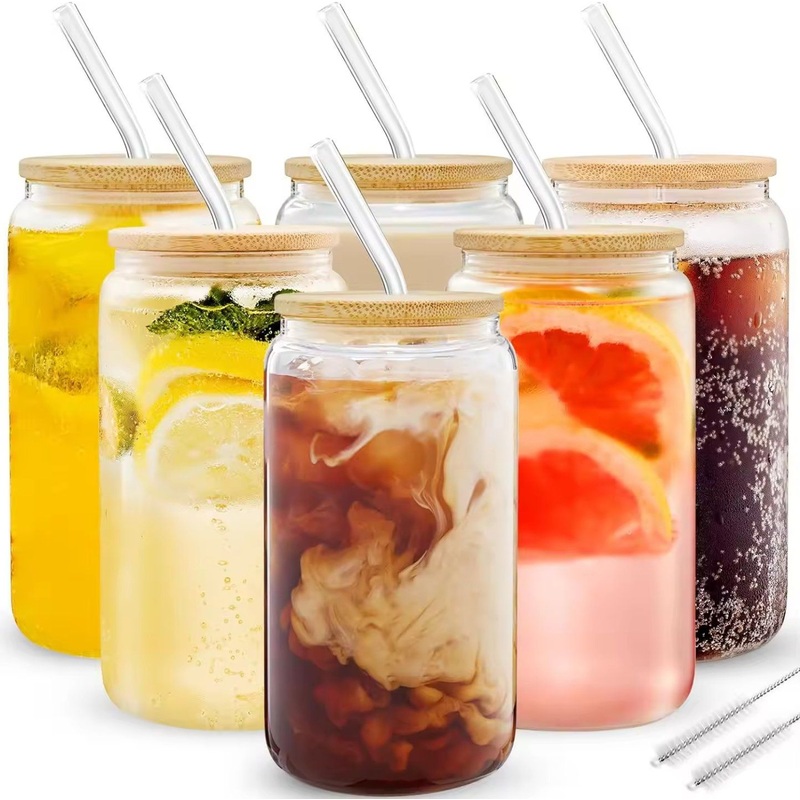 12oz 16oz Sublimation Iced Coffee Beer Soda Can Glass Cup with Bamboo Lid and Straw – Multicolor Cola Cup and Colorful Glass Water Cup price