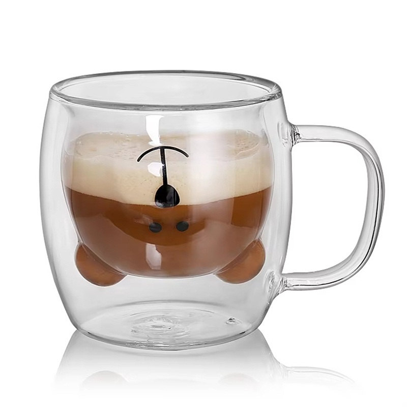 Bear Glass Mugs Double Wall Insulated Glass Espresso Coffee Cup Milk Tea Cup – Bear Glass Cup and Double Wall Glass Cup price