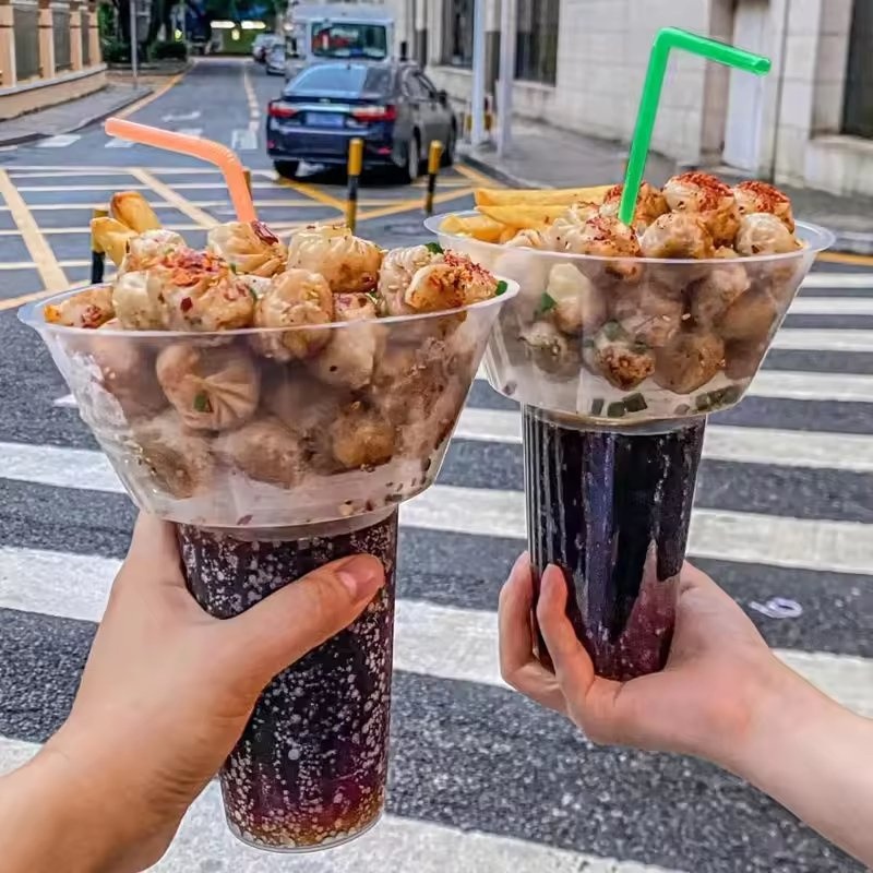 Disposable PP Takeaway Snack and Drink Plastic Cup with Straw and Snack Tray Bowl for Fruit Hotpot Popcorn Hot Pot Cup – Hot Pot Cup and Snack Bowl Holder Cup price