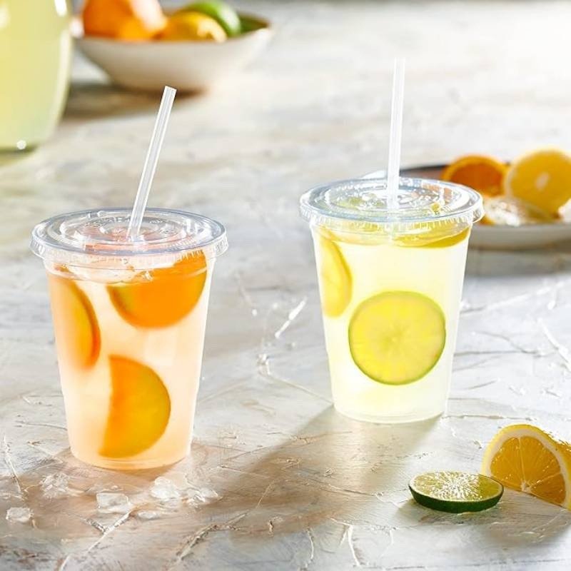 Comfy Package [50 Sets] 12 Oz. Clear Plastic Cups with Flat Lids – Cold Cups and Pet Plastic Cups price