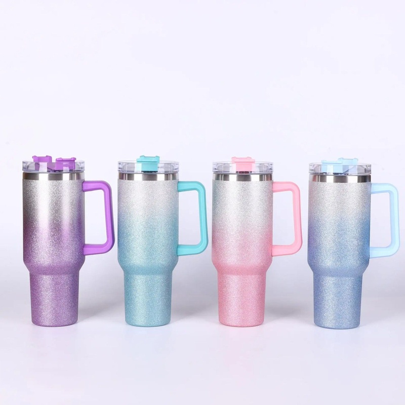 Vacuum Double Wall Custom Stainless Steel Tumbler Wholesale Bulk Coffee Insulated 40oz Gradient Bling Tumbler with Straw Handle – Tumbler and Stainless Steel Tumbler price
