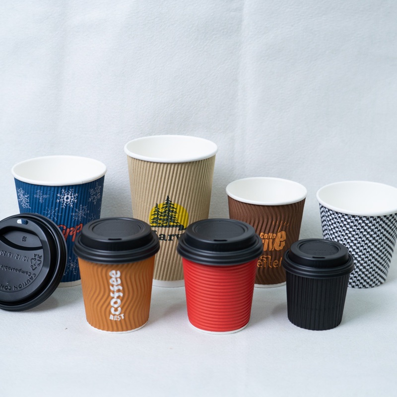 Water-Based Insulation Disposable 8oz Ripple Wall Paper Cup Hot Beverage Coffee Drinking Paper Cup with Lids – Double Wall Ripple Coffee Tea Paper Cups and Paper Coffee Cup price