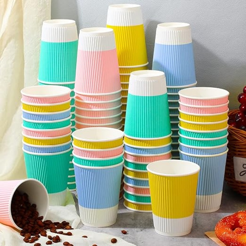 4oz 8oz 12oz 16oz 20oz 24oz Customized Design Disposable Colorful Ripple Wall Paper Cups – Paper Cup and Food Container price