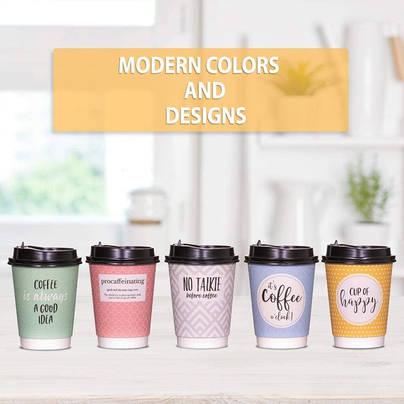 4oz 8oz 12oz Disposable Double Wall Gold Foil Stamping Custom Logo All Black Hot Coffee Paper Cup with Lid – Double Wall Paper Cup and Coffee Paper Cup price