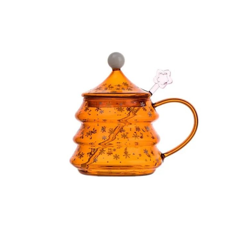 Featured Unique Irregular Christmas Tree Print Shaped Coffee Glass Cup with Star Spoon Handle – Glass Water Cup and High Borosilicate Glass Cup price