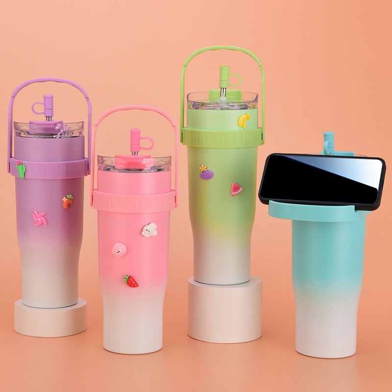New Design 304 Stainless Steel Double Wall Vacuum Insulated 40oz Gradient Tumbler with Handle Travel Mug with Phone Holder – 40oz Gradient Tumbler and Vacuum Insulated Tumbler price