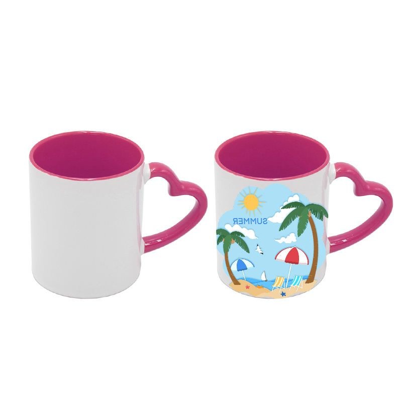 Top Selling Porcelain Sublimation Blank Heart Handle & Inner Color Mugs for Sale – Sublimation Coffee Mug and Handle Color Mug with Spoon price