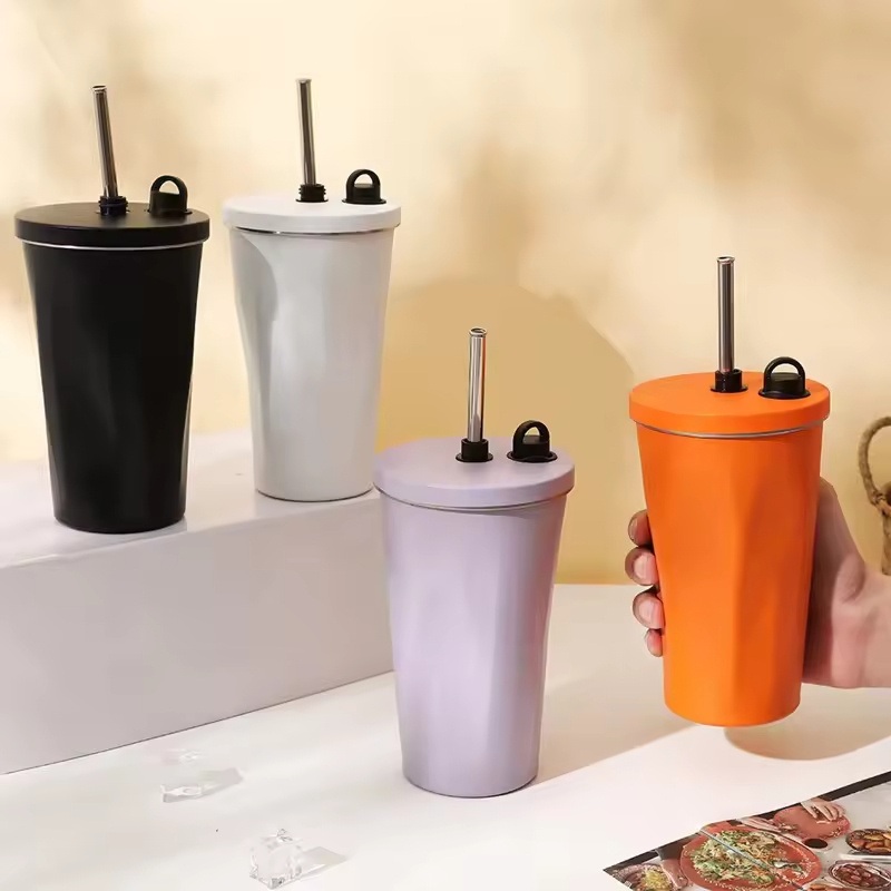 20oz Straws Tumbler Double Wall Stainless Steel Coffee Mug Thermos Insulated Cup Drinking Cups with Lids Straw – Stainless Steel Cup and Car Cup price