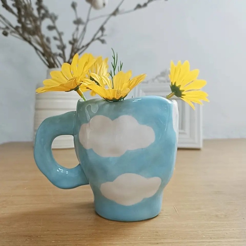 Hand-Painted Blue Sky White Cloud Cup Ceramic Afternoon Tea Heart Plate Breakfast Milk Cup – Dessert Cup and Saucer and Coffee Cup price