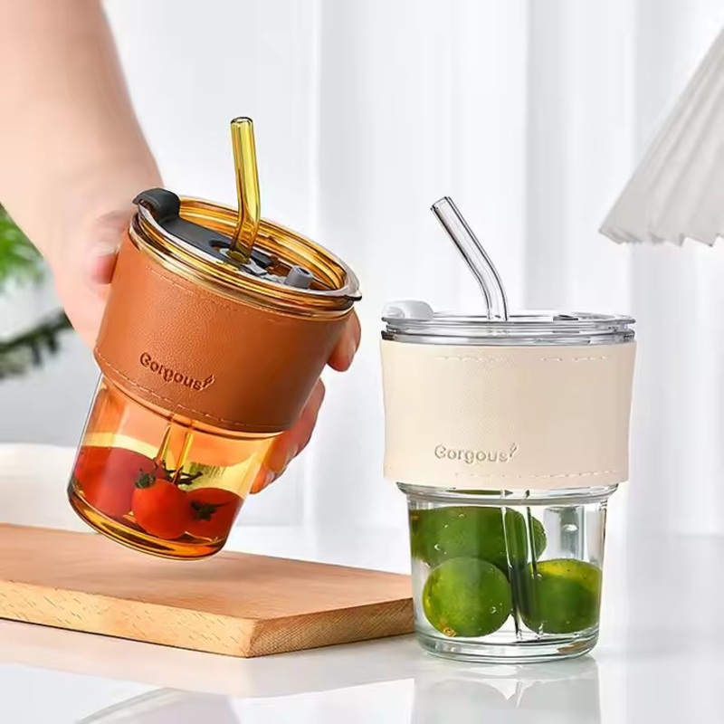 400 Ml Heat-Resistant Clear Milk Glass Coffee Mug Cup with Leather Sheath for Home – Glass Cup and Glass Coffee Mug price